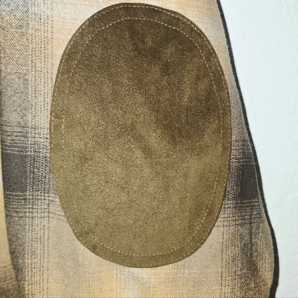 Vintage Pendleton Trail Shirt XL Tan Plaid Suede Elbow Patches No Flaws - Picture 4 of 11